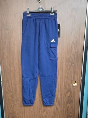 Adidas Size L (14/16) Blue Fleece Lined Cargo Sweatpant